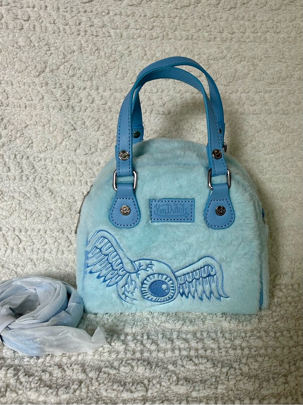 NWT Von Dutch Baby Blue Furry Bowling Bag Y2K